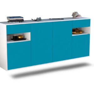 Sideboard Killeen | hängend | Korpus Weiß | Front in Türkis | 180x79x35cm (BxHxT)