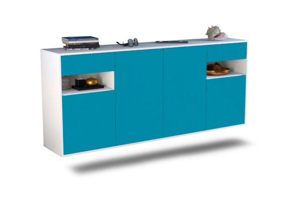 Sideboard Killeen | hängend | Korpus Weiß | Front in Türkis | 180x79x35cm (BxHxT)