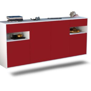 Sideboard Killeen | hängend | Korpus Weiß | Front in Bordeaux | 180x79x35cm (BxHxT)