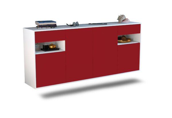 Sideboard Killeen | hängend | Korpus Weiß | Front in Bordeaux | 180x79x35cm (BxHxT)