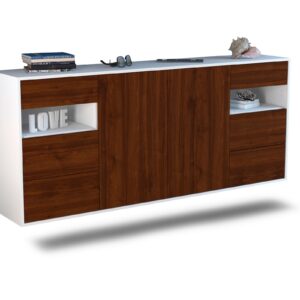 Sideboard Thornton | hängend | Korpus Weiß | Front in Walnuss Holz Optik | 180x79x35cm (BxHxT)
