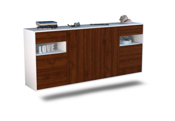 Sideboard Thornton | hängend | Korpus Weiß | Front in Walnuss Holz Optik | 180x79x35cm (BxHxT)