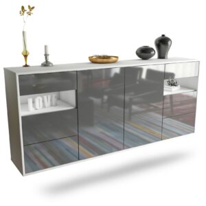 Sideboard Thornton | hängend | Korpus Weiß | Front in Hochglanz Grau | 180x79x35cm (BxHxT)