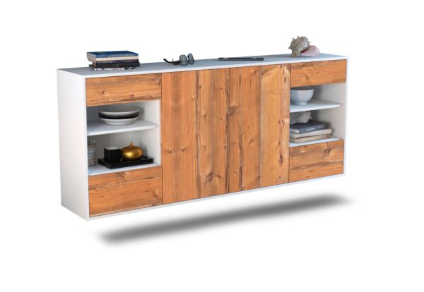 Sideboard Independence | hängend | Korpus Weiß | Front in Pinie Holz Optik | 180x79x35cm (BxHxT)