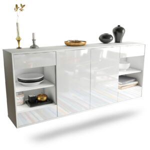 Sideboard Independence | hängend | Korpus Weiß | Front in Hochglanz Weiß | 180x79x35cm (BxHxT)