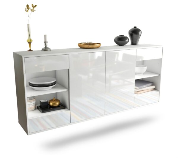 Sideboard Independence | hängend | Korpus Weiß | Front in Hochglanz Weiß | 180x79x35cm (BxHxT)