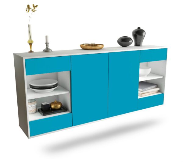 Sideboard Independence | hängend | Korpus Weiß | Front in Türkis | 180x79x35cm (BxHxT)