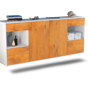 Sideboard Charleston | hängend | Korpus Weiß | Front in Eiche Holz Optik | 180x79x35cm (BxHxT)