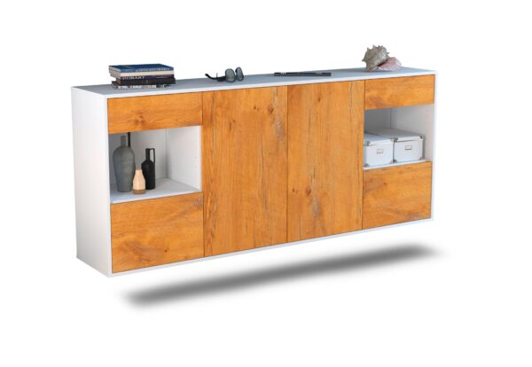 Sideboard Charleston | hängend | Korpus Weiß | Front in Eiche Holz Optik | 180x79x35cm (BxHxT)