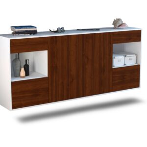 Sideboard Charleston | hängend | Korpus Weiß | Front in Walnuss Holz Optik | 180x79x35cm (BxHxT)