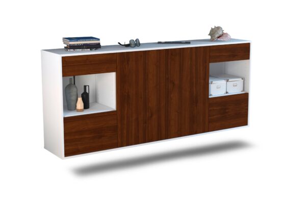 Sideboard Charleston | hängend | Korpus Weiß | Front in Walnuss Holz Optik | 180x79x35cm (BxHxT)