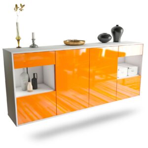 Sideboard Charleston | hängend | Korpus Weiß | Front in Hochglanz Orange | 180x79x35cm (BxHxT)