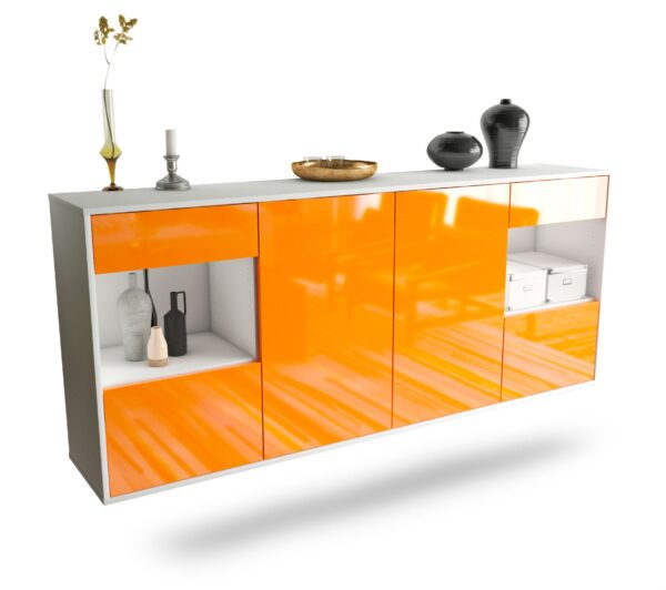 Sideboard Charleston | hängend | Korpus Weiß | Front in Hochglanz Orange | 180x79x35cm (BxHxT)