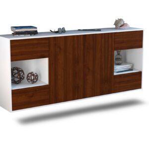 Sideboard Santa Clara | hängend | Korpus Weiß | Front in Walnuss Holz Optik | 180x79x35cm (BxHxT)