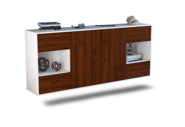 Sideboard Santa Clara | hängend | Korpus Weiß | Front in Walnuss Holz Optik | 180x79x35cm (BxHxT)