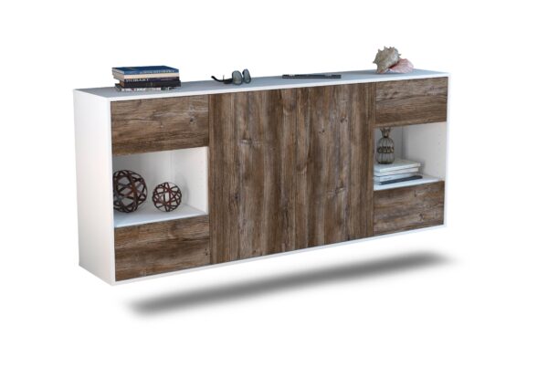 Sideboard Santa Clara | hängend | Korpus Weiß | Front in Treibholz Holz Optik | 180x79x35cm (BxHxT)
