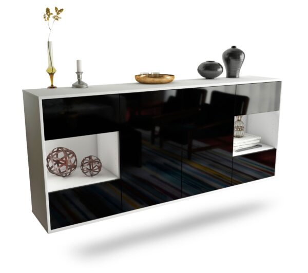 Sideboard Santa Clara | hängend | Korpus Weiß | Front in Hochglanz Schwarz | 180x79x35cm (BxHxT)
