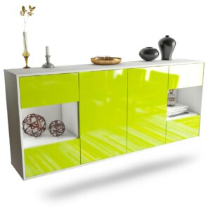 Sideboard Santa Clara | hängend | Korpus Weiß | Front in Hochglanz Grün | 180x79x35cm (BxHxT)