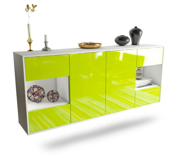 Sideboard Santa Clara | hängend | Korpus Weiß | Front in Hochglanz Grün | 180x79x35cm (BxHxT)