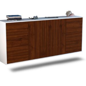 Sideboard Beaumont | hängend | Korpus Weiß | Front in Walnuss Holz Optik | 180x79x35cm (BxHxT)