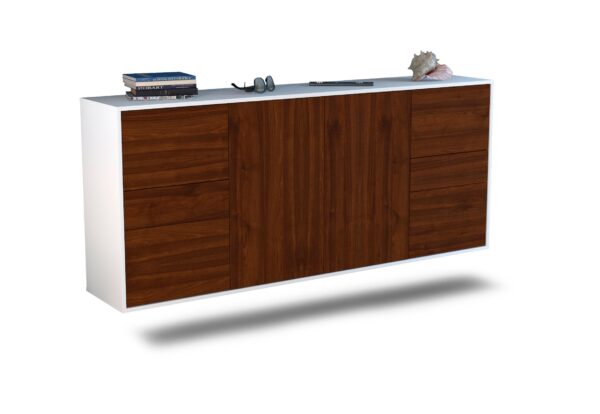 Sideboard Beaumont | hängend | Korpus Weiß | Front in Walnuss Holz Optik | 180x79x35cm (BxHxT)