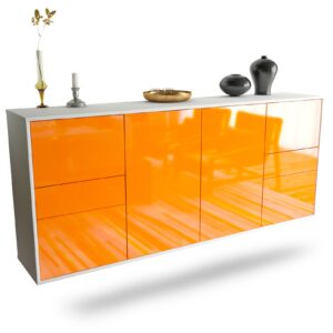 Sideboard Beaumont | hängend | Korpus Weiß | Front in Hochglanz Orange | 180x79x35cm (BxHxT)