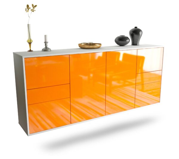 Sideboard Beaumont | hängend | Korpus Weiß | Front in Hochglanz Orange | 180x79x35cm (BxHxT)