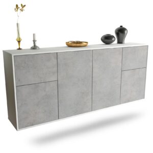 Sideboard Costa Mesa | hängend | Korpus Weiß | Front in Beton Optik | 180x79x35cm (BxHxT)