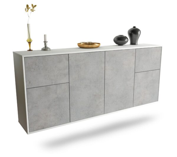 Sideboard Costa Mesa | hängend | Korpus Weiß | Front in Beton Optik | 180x79x35cm (BxHxT)