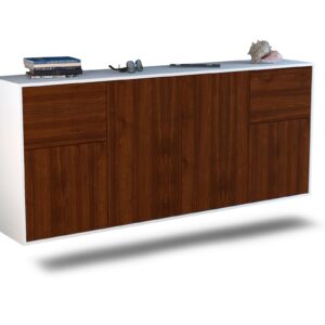 Sideboard Costa Mesa | hängend | Korpus Weiß | Front in Walnuss Holz Optik | 180x79x35cm (BxHxT)
