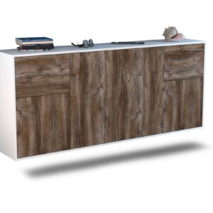 Sideboard Costa Mesa | hängend | Korpus Weiß | Front in Treibholz Holz Optik | 180x79x35cm (BxHxT)