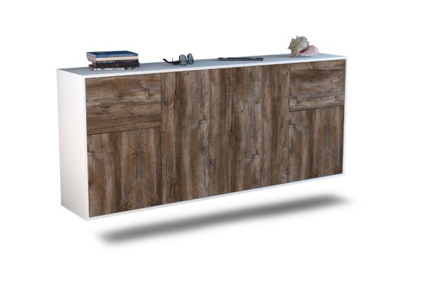 Sideboard Costa Mesa | hängend | Korpus Weiß | Front in Treibholz Holz Optik | 180x79x35cm (BxHxT)