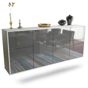 Sideboard Costa Mesa | hängend | Korpus Weiß | Front in Hochglanz Grau | 180x79x35cm (BxHxT)