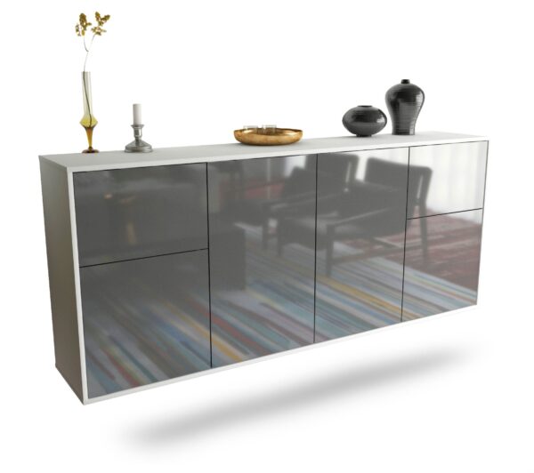 Sideboard Costa Mesa | hängend | Korpus Weiß | Front in Hochglanz Grau | 180x79x35cm (BxHxT)