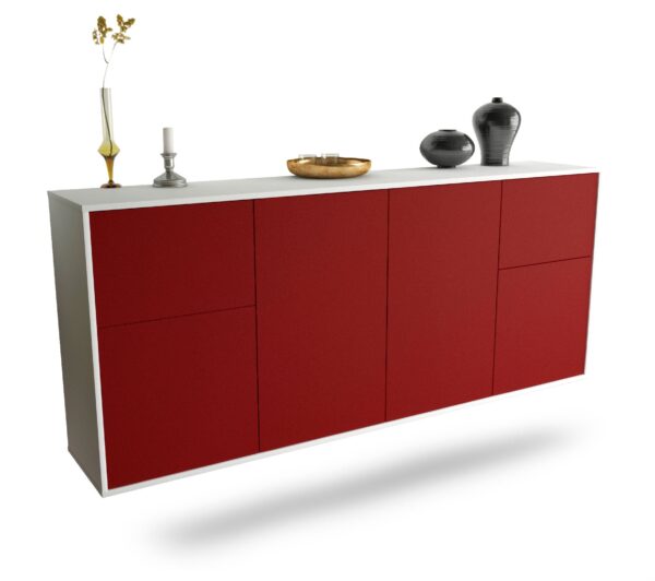 Sideboard Costa Mesa | hängend | Korpus Weiß | Front in Bordeaux | 180x79x35cm (BxHxT)