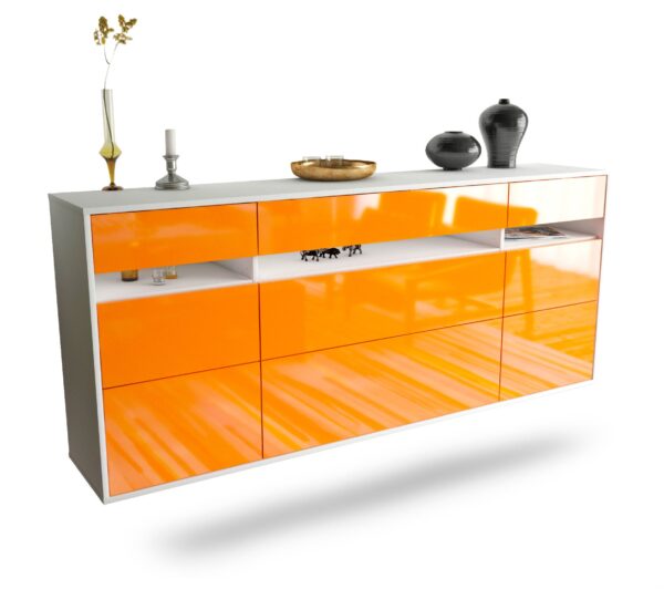 Sideboard Manchester | hängend | Korpus Weiß | Front in Hochglanz Orange | 180x79x35cm (BxHxT)