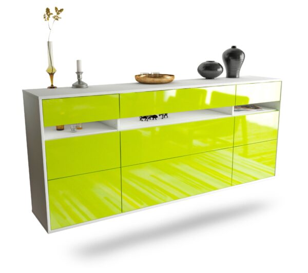 Sideboard Manchester | hängend | Korpus Weiß | Front in Hochglanz Grün | 180x79x35cm (BxHxT)