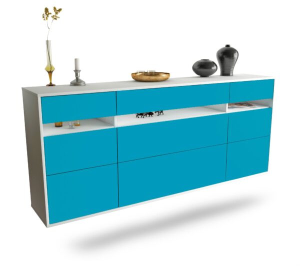 Sideboard Manchester | hängend | Korpus Weiß | Front in Türkis | 180x79x35cm (BxHxT)