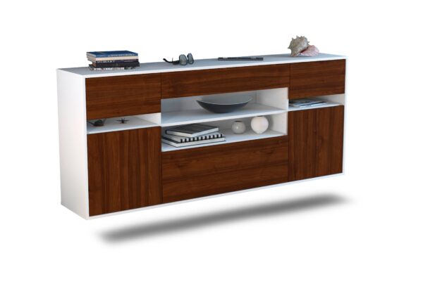 Sideboard Miramar | hängend | Korpus Weiß | Front in Walnuss Holz Optik | 180x79x35cm (BxHxT)