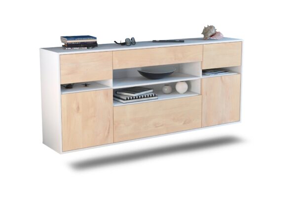 Sideboard Miramar | hängend | Korpus Weiß | Front in Zeder Holz Optik | 180x79x35cm (BxHxT)