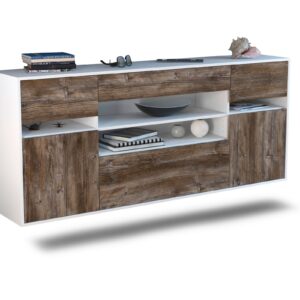 Sideboard Miramar | hängend | Korpus Weiß | Front in Treibholz Holz Optik | 180x79x35cm (BxHxT)