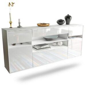 Sideboard Miramar | hängend | Korpus Weiß | Front in Hochglanz Weiß | 180x79x35cm (BxHxT)