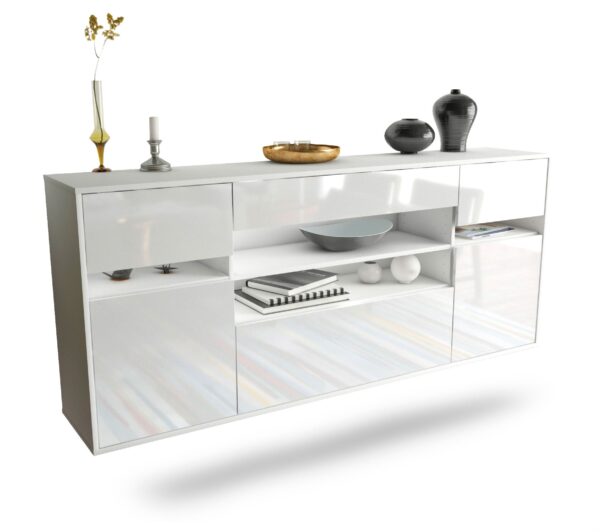 Sideboard Miramar | hängend | Korpus Weiß | Front in Hochglanz Weiß | 180x79x35cm (BxHxT)