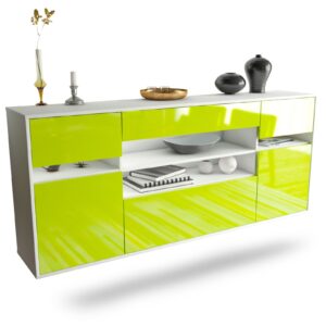 Sideboard Miramar | hängend | Korpus Weiß | Front in Hochglanz Grün | 180x79x35cm (BxHxT)