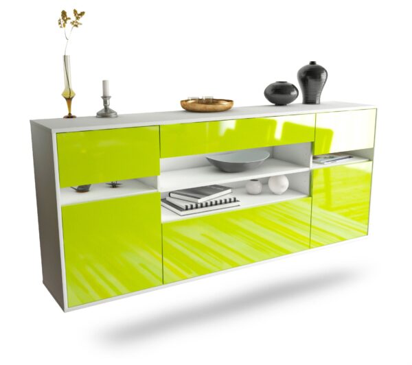Sideboard Miramar | hängend | Korpus Weiß | Front in Hochglanz Grün | 180x79x35cm (BxHxT)