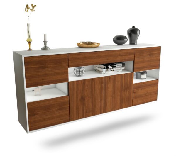 Sideboard Downey | hängend | Korpus Weiß | Front in Walnuss Holz Optik | 180x79x35cm (BxHxT)