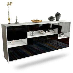 Sideboard Downey | hängend | Korpus Weiß | Front in Hochglanz Schwarz | 180x79x35cm (BxHxT)