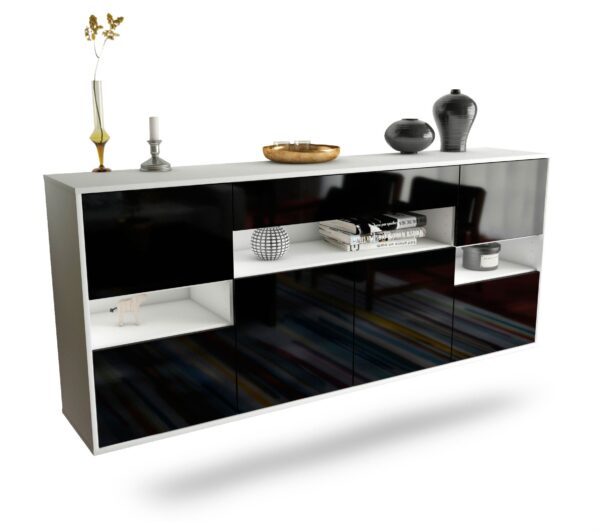 Sideboard Downey | hängend | Korpus Weiß | Front in Hochglanz Schwarz | 180x79x35cm (BxHxT)