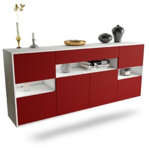 Sideboard Downey | hängend | Korpus Weiß | Front in Bordeaux | 180x79x35cm (BxHxT)