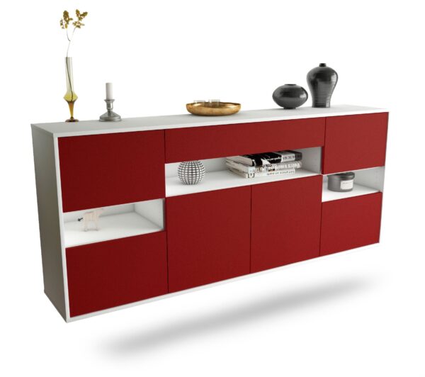 Sideboard Downey | hängend | Korpus Weiß | Front in Bordeaux | 180x79x35cm (BxHxT)